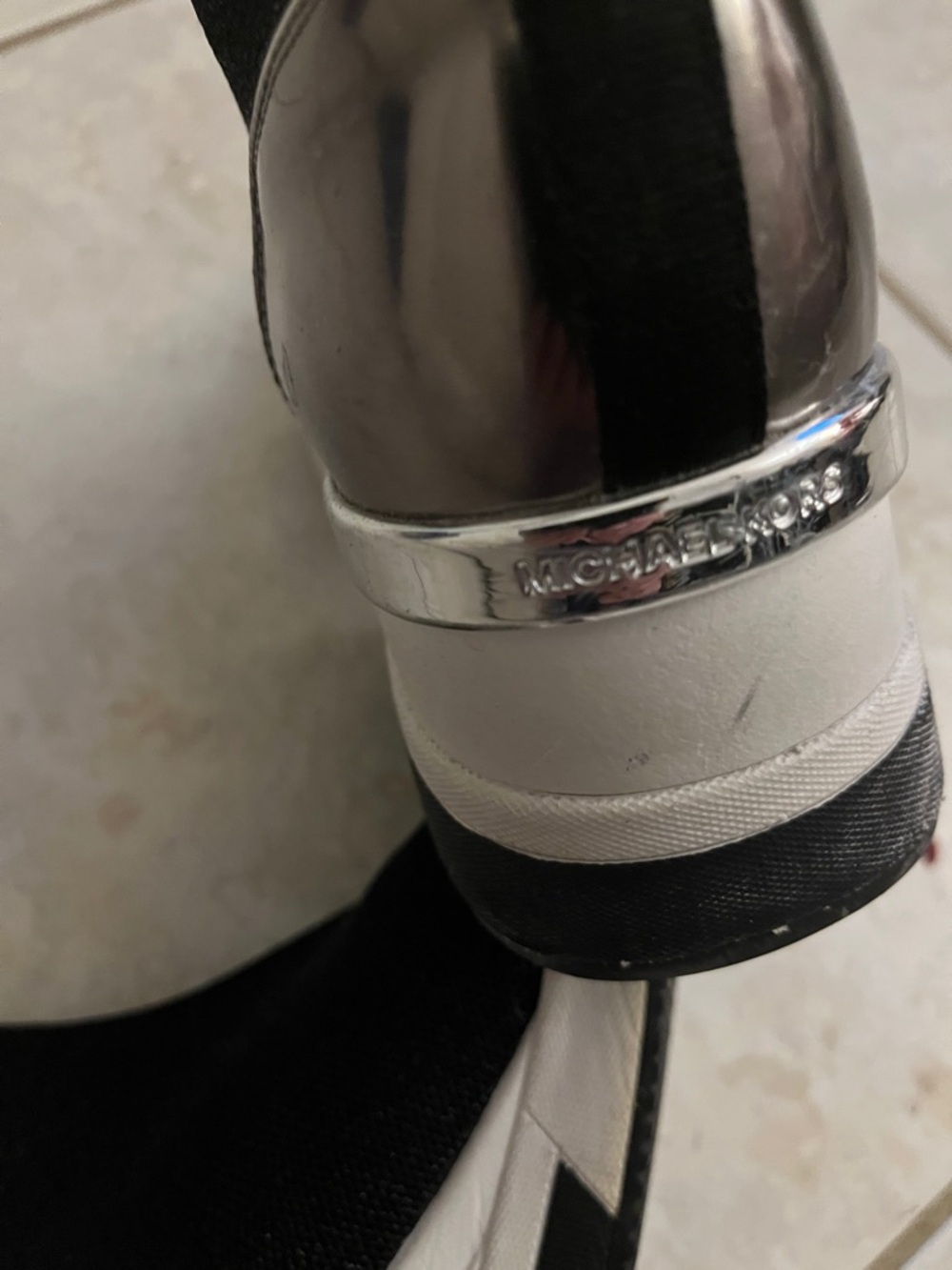 Michael Kors Black Slip-On Knit Sneaker with Silver Heel - Picture 7 of 7